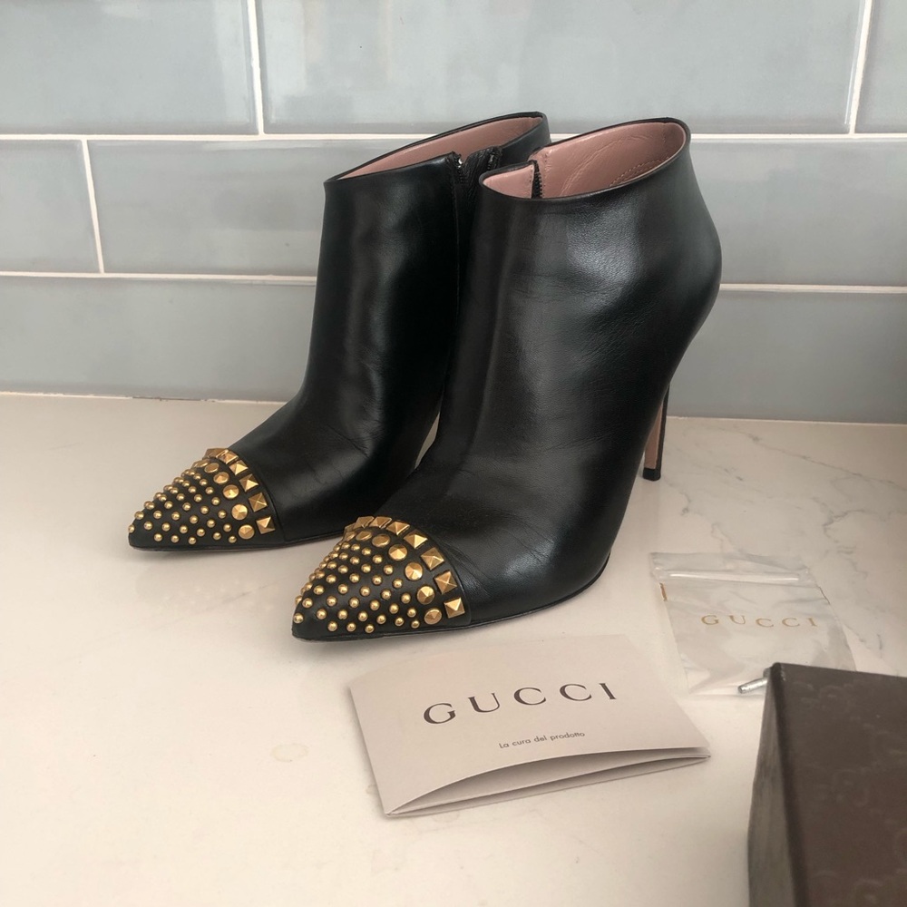 Gucci Black Ankle Boots with Gold Studs